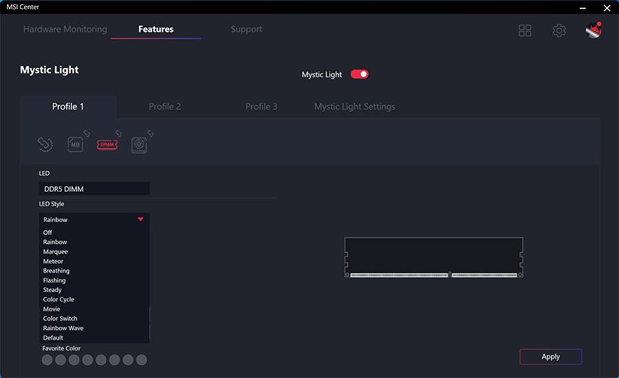 mystic light اینترفیس