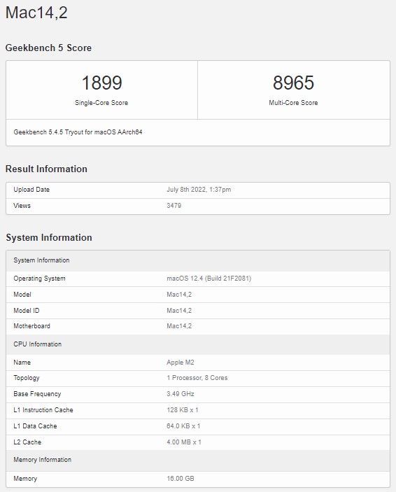 قدرت پردازشی تراشه Apple M2