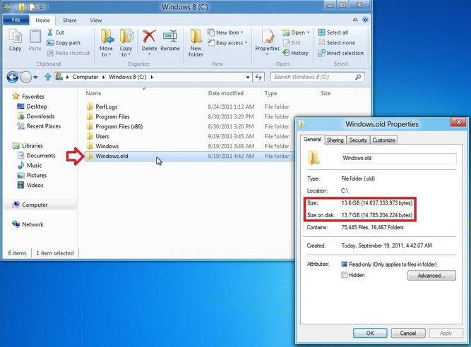 حذف فولدر windows.old