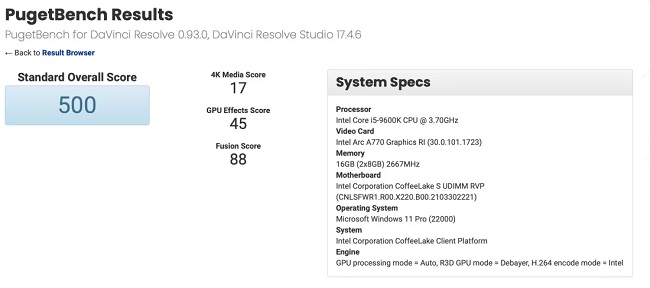 Arc A770 benchmark