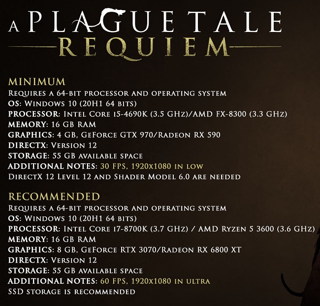 سیستم مورد نیاز A Plague Tale: Requiem