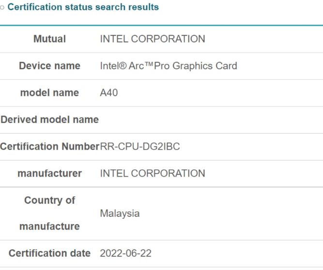 جزئیات کارت گرافیک Arc A40 Pro اینتل