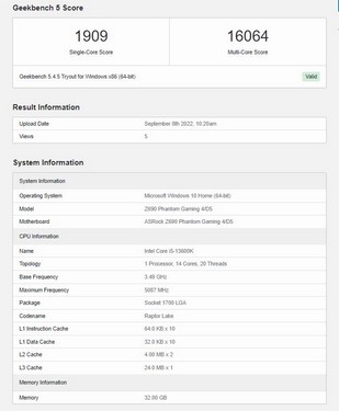  نتایج بنچمارک گیک‌بنچ پردازنده‌ Core i5-13600K
