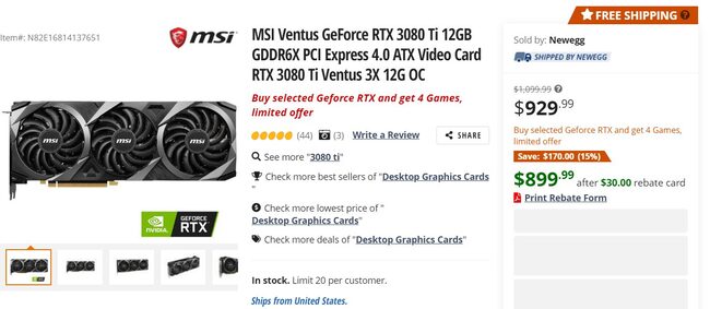 قیمت کارت گرافیک rtx 3080 ti