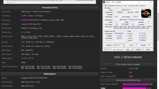 امتیاز پردازنده ryzen 7 7700x