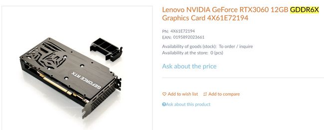 کارت گرافیک RTX 3060 12GB با GDDR6X لیست شده است