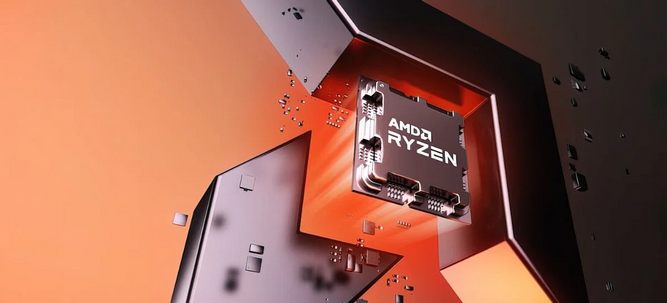 لوگوی AMD و یک پردازنده رایزن