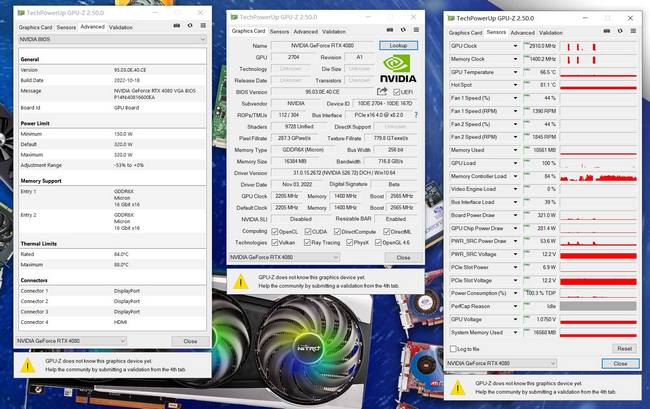 اسکرین شات از بنچمارک و فرکانس کارت گرافیک RTX 4080