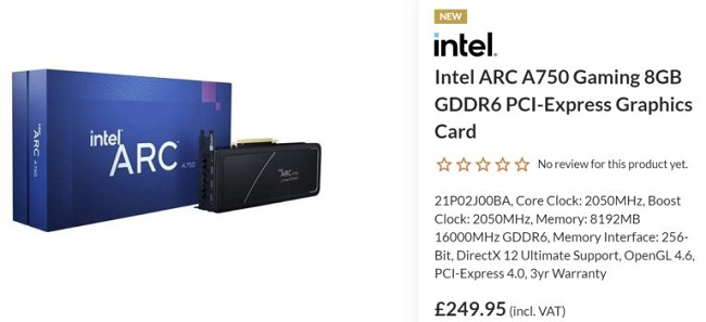 کاهش قیمت کارت گرافیک اینتل A750 در اروپا و آمریکا