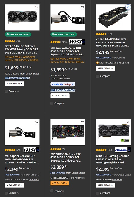 ارزانترین کارت گرافیک GeForce RTX 4090 در فروشگاه Newegg