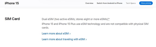 پشتیبانی سیم کارت آیفون 15