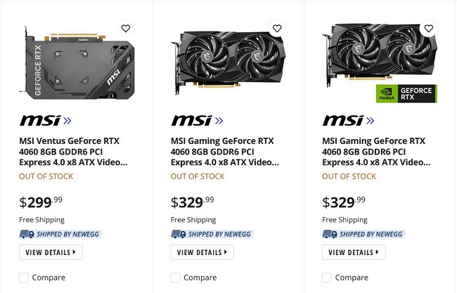 قیمت کارت های کاستوم MSI RTX 4060