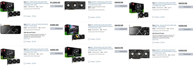 قیمت کارت کاستوم  RTX 40 SUPER