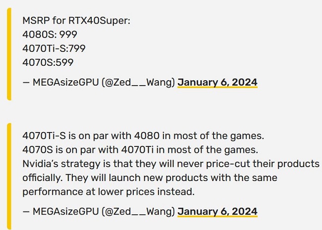قیمت غیر رسمی  RTX 4080 SUPER