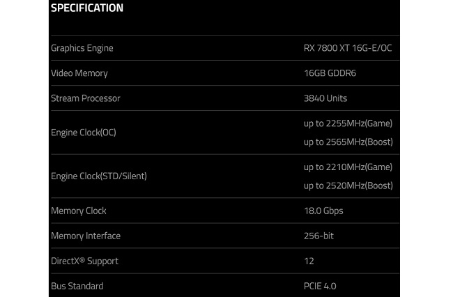 مشخصات کارت گرافیک Radeon RX 7800 XT