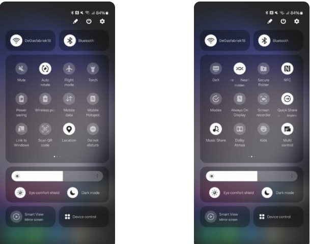 منوی دسترسی سریع رابط کاربری One UI 6