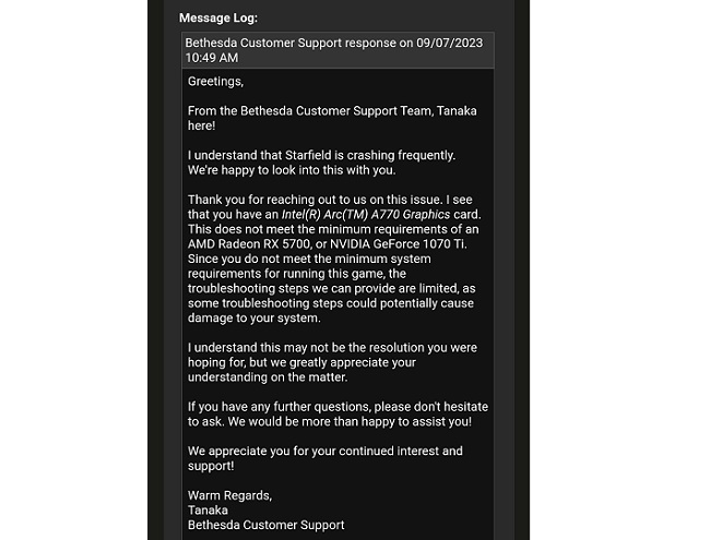 اجرای بازی استارفیلد با کارت گرافیک اینتل