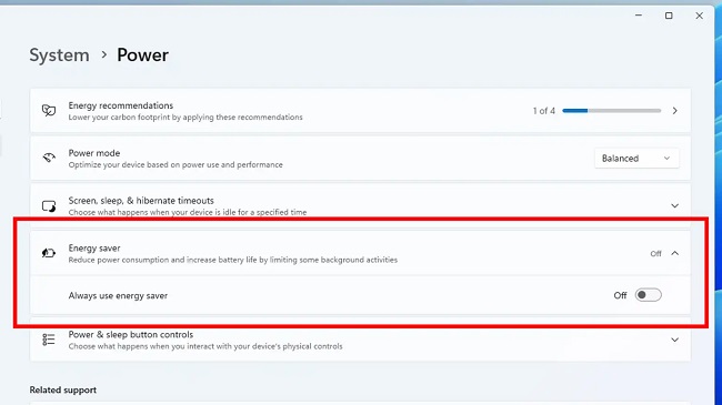 عملکرد مد Energy Saver در ویندوز 11 برای صرفه جویی در انرژی مصرفی