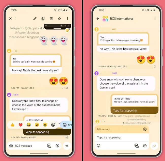 نحوه عملکرد قابلیت ویرایش پیام در پیام رسان Google Message