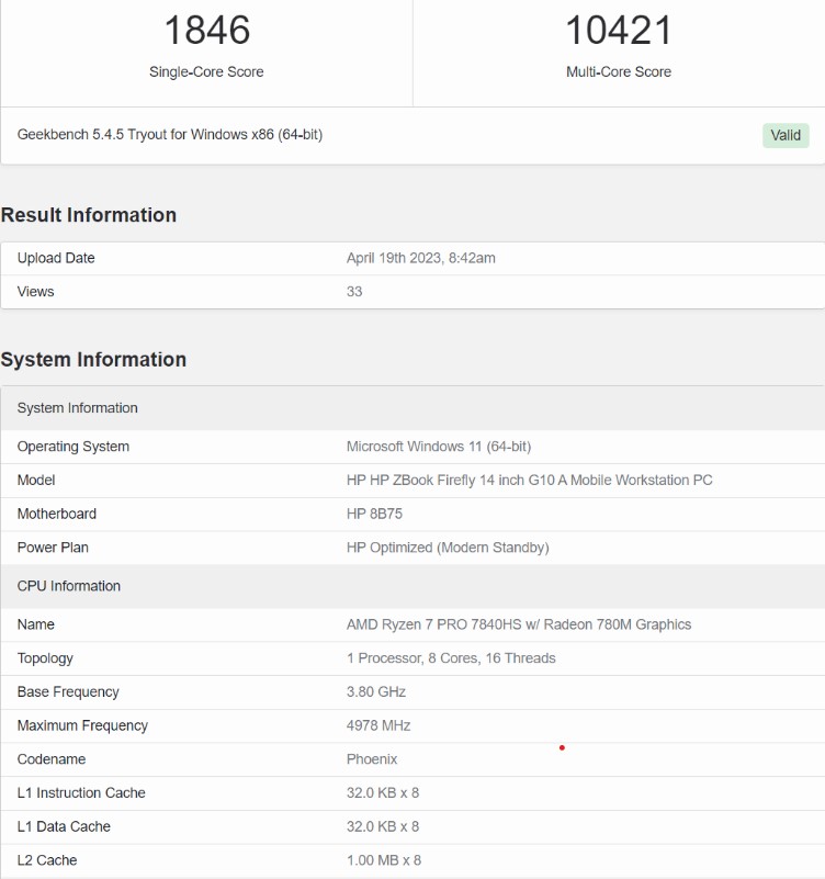 بنچمارک پردازنده AMD Ryzen 7 PRO 7840HS