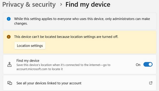 ردیابی لپ تاپ با ابزار Find My Device در ویندوز