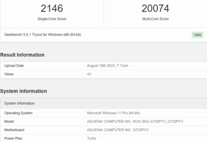 بنچمارک گیک بنچ 5 پردازنده Ryzen 9 7945HX3D