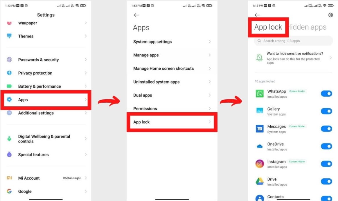 فعالسازی قابلیت App Lock