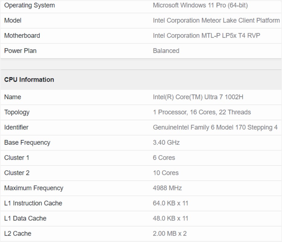 مشخصات پردازنده نسل چهاردهمی Core Ultra 7 165H اینتل