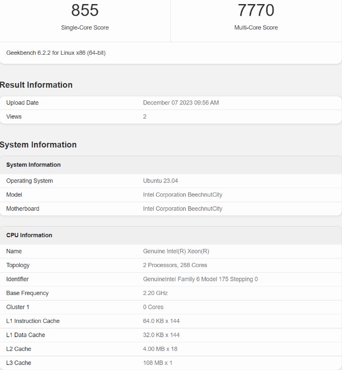 بنچمارک و امتیازات پردازنده 144 هستهای Sierra Forest Xeon اینتل