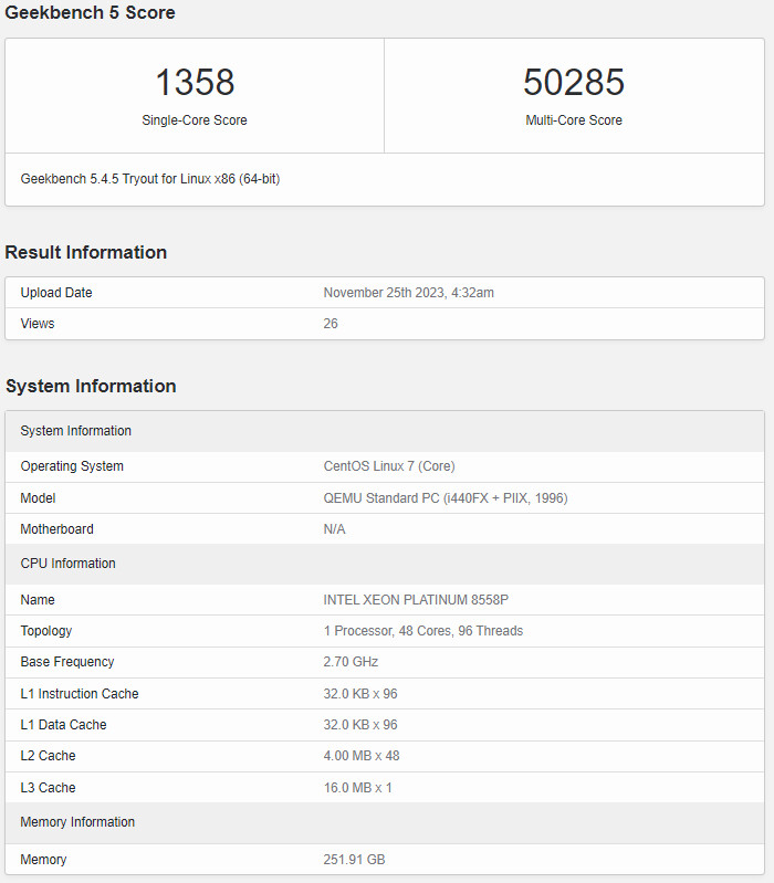 بنچمارک پردازنده Platinum 8558P