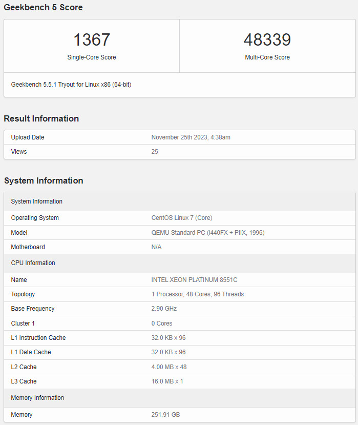 بنچمارک پردازنده Platinum 8551C