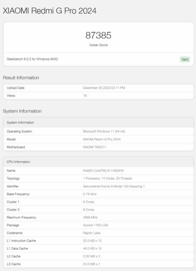 بنچمارک لپ تاپ گیمینگ Redmi G Pro 2024 شیائومی