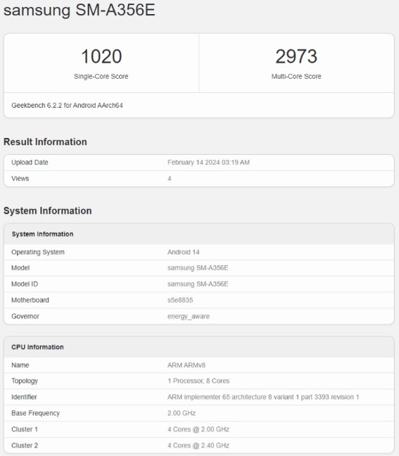 بنچمارک گوشی گلکسی A35 سامسونگ