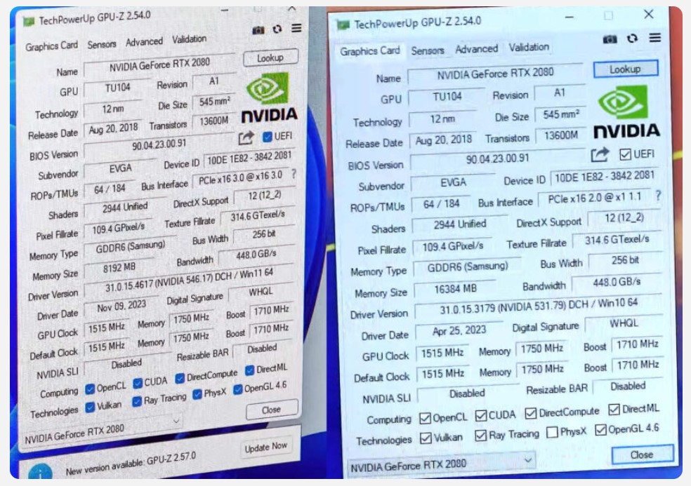 افزایش حافظه  کارت گرافیک RTX 2080 انویدیا