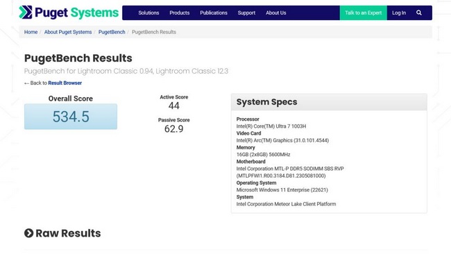 امتیاز پردازنده Core Ultra 7 1003H