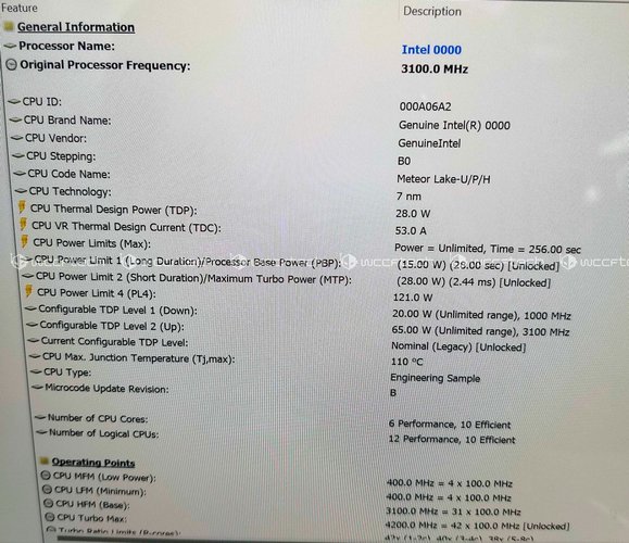 مشخصات پردازنده لپ تاپ meteor lake