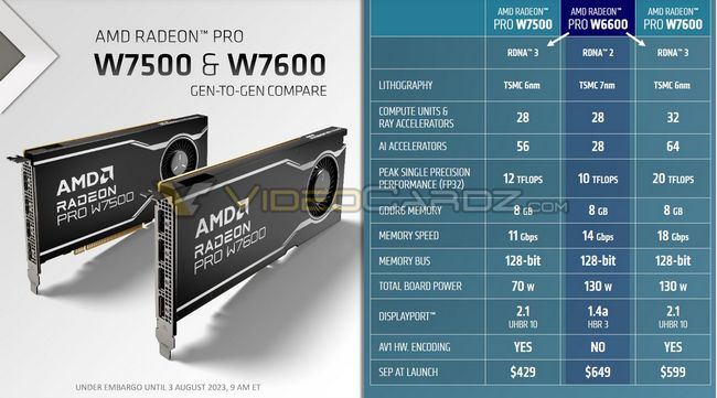 کارت گرافیک Radeon Pro W7600 و W7500