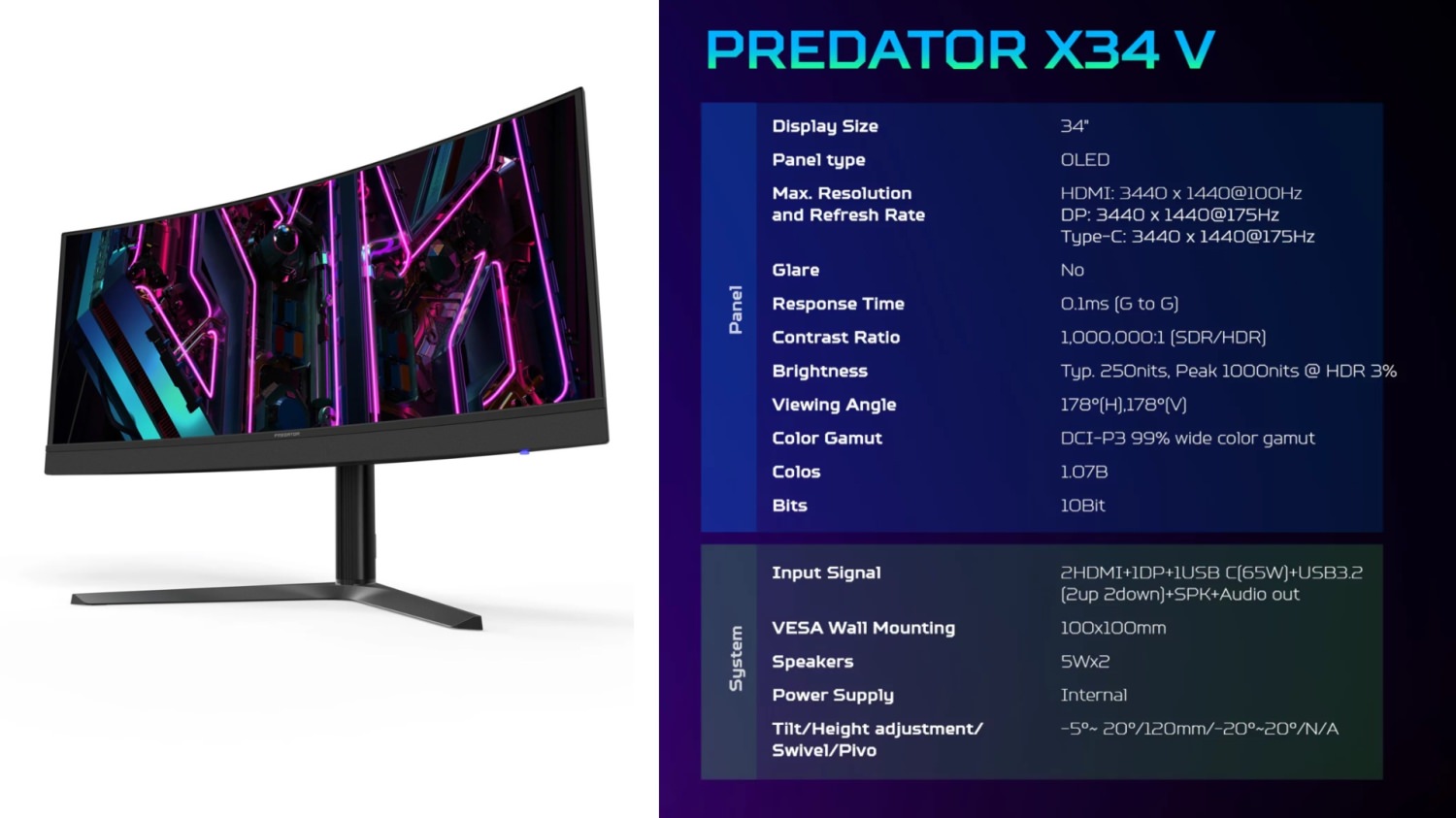 مانیتور گیمینگ جدید Predator X34 V OLED