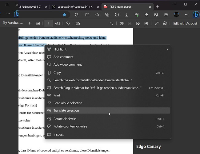 ترجمه فایل PDF در مرورگر EDGE مایکروسافت