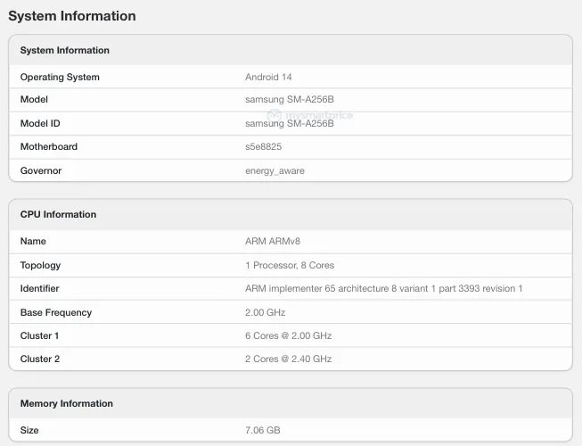مشخصات فنی گوشی Galaxy A25 سامسونگ