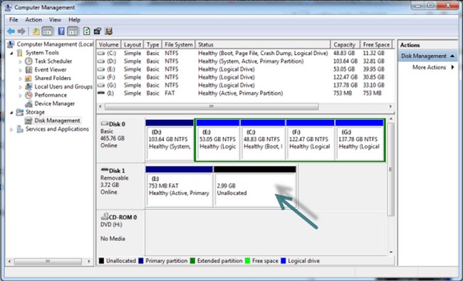 مشکل unallocated شدن