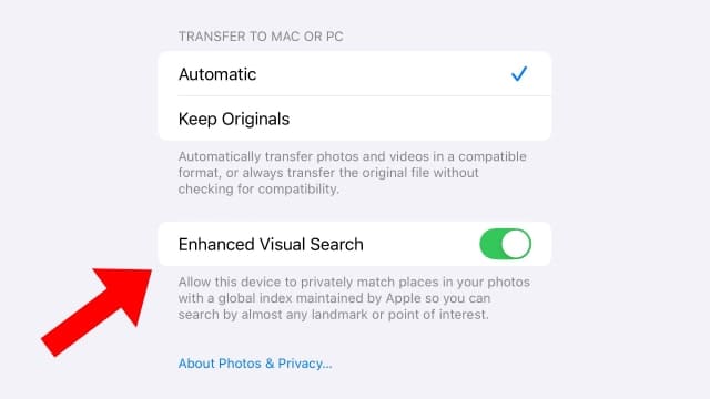 آموزش غیر فعال کردن Enhanced Visual Search آیفون