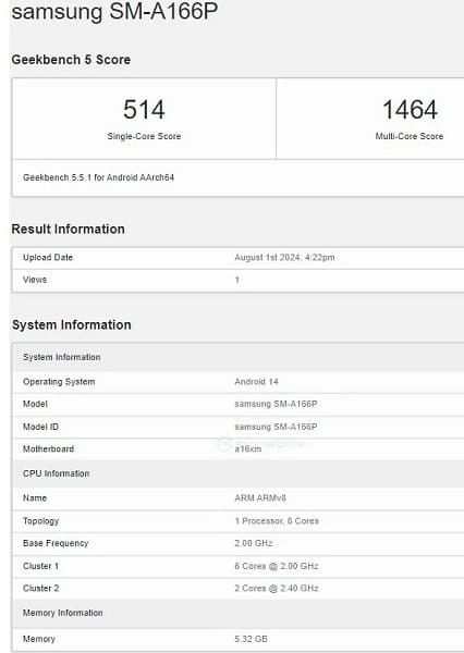 بنچمارک  Galaxy A16 5G
