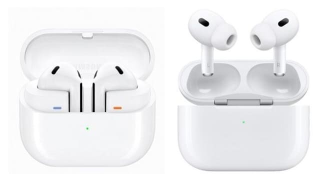 گلکسی بادز ۳ سامسونگ (چپ) در مقابل ایرپادز پرو ۲ اپل (راست)