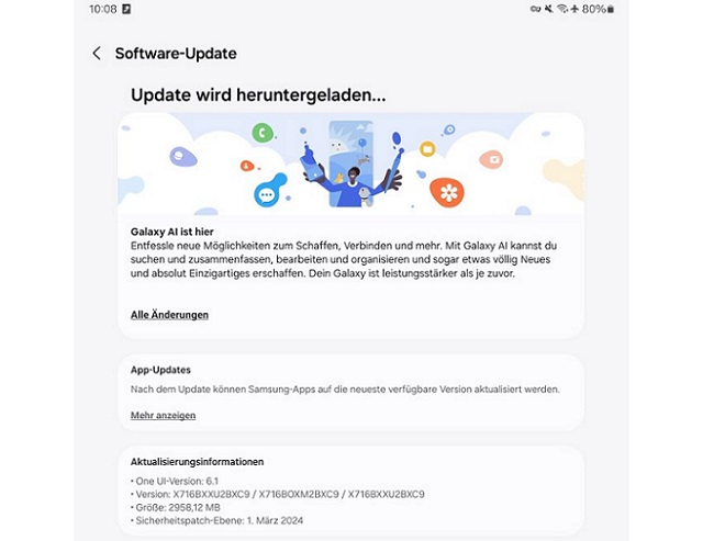حجم بروزرسانی One UI 6.1