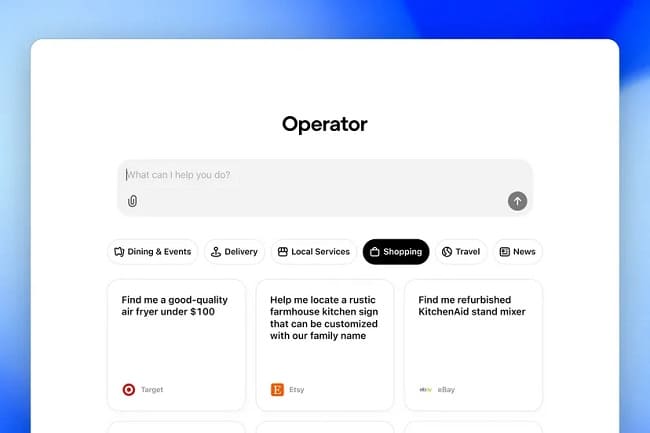 رابط کاربری دستیار هوش مصنوعی Operator