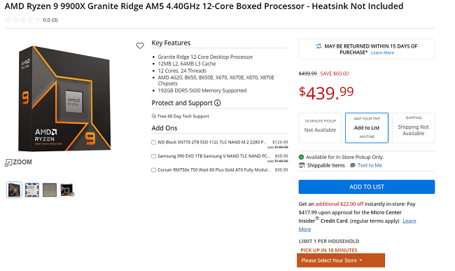 کاهش قیمت پردازنده Ryzen 9 9900X