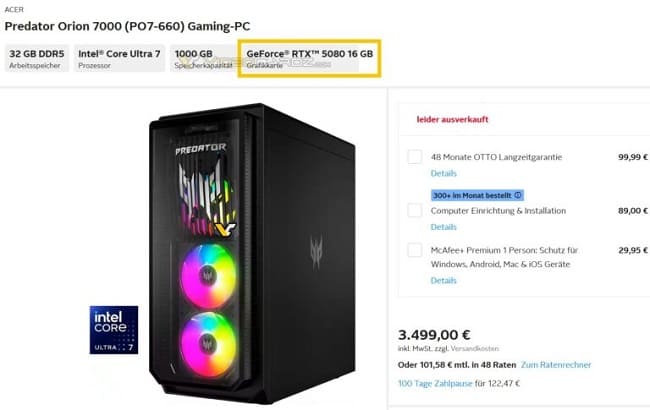 قیمت کیس گیمینگ RTX 5080