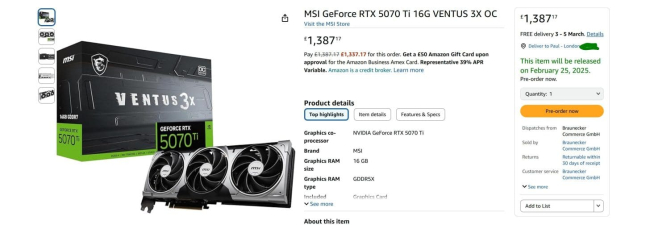 قیمت سفارشی RTX 5070 Ti