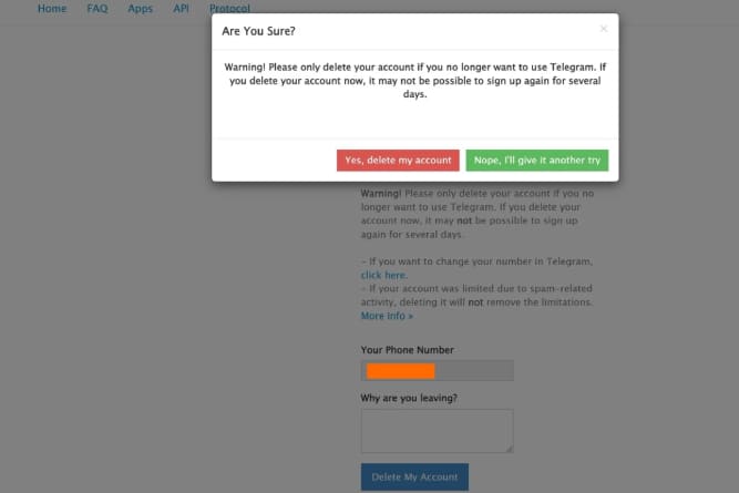دیلیت اکانت تلگرام از طریق وب